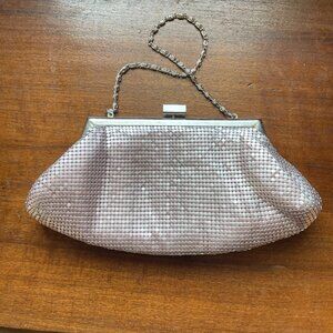 Indeed Silver Mesh Evening Bag Pink Satin Lining Chain Strap Clutch